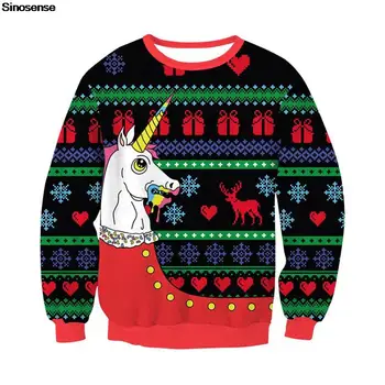 Férfi Nők Egyszarvú Csúnya karácsonyi pulóver 3D Karácsonyi ajándékok Hópelyhek Rénszarvas nyomtatás Ünnepi party pulóver Karácsonyi pulóverek Felsők