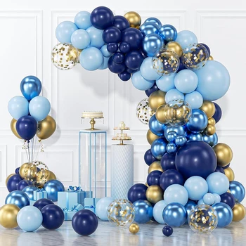 119Pcs Navy Blue Balloon Garland Arch Kit Babaváró dekoráció Macaron kék arany konfetti léggömb születésnapi zsúr esküvői dekoráció