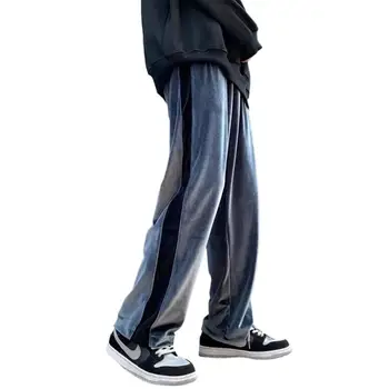 Férfi Joggers Egyenes nadrág Fekete szürke Patchwork Őszi bársony Kényelmes alkalmi nadrág High Street Fashion nadrág M-6XL