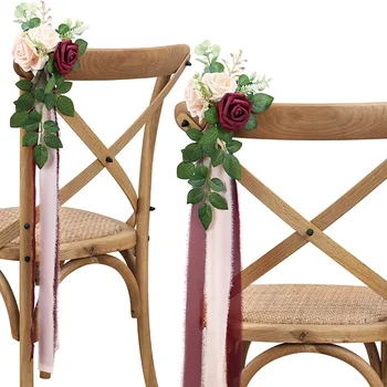 Boho esküvői szék virágdekoráció poros rózsa fehér rusztikus folyosó mesterséges virágos templomi szék dekoráció szertartáshoz
