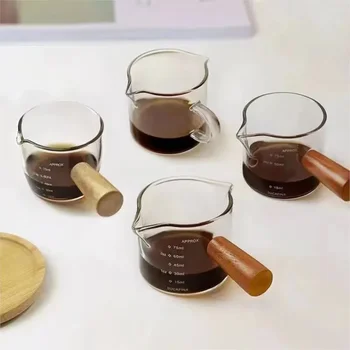 50/75/100ml fa fogantyús üveg kávé mini tejcsésze eszpresszó mérőcsésze dupla/egyszájú konyhai szósz edény mérőbögre