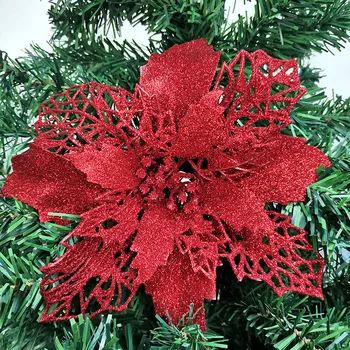  (3db / csomag) 23cm Méret növelése Mesterséges karácsonyfa Virág csillogó dekorációk Karácsonyi díszek Újévi ajándék Esküvői dekoráció