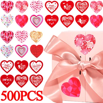 500Pcs Shiny Love matricák Boríték címkék Pecsételő rózsaszín Valentin-napi írószer scrapbook esküvői ajándékdoboz dekorációs matricák