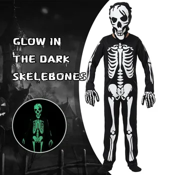 Határon átnyúló gyermekek új, fejlett világító horror koponya csontváz ruhák Halloween Party cosplay ruházat