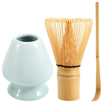 Matcha habverő szett bambusz matcha teáskészlet 100 villás matcha habverő (Chasen), hagyományos gombóc, matcha habverő tartó