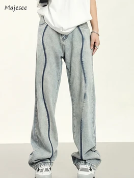 Wide Leg Jeans férfi oldalsó csíkos farmer paneles teljes hosszúságú laza lomha fitnesz Hangulatos tavasz Nyár vintage Fiatalos vitalitás