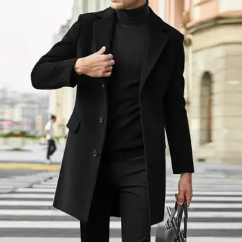 Slim Fit alsókabát Egyszínű hajtókás kabát Stílusos férfi téli kabát hajtókás öltöny kabát fülzsebekkel Hosszú ujjú