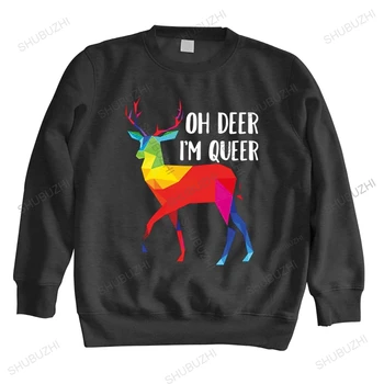 men őszi pamut kapucnis pulóver fekete mintás pulóver Oh Deer I'm Queer - Vicces szójáték LGBT Rainbow uniszex pulóverek őszi kapucnis pulóverek