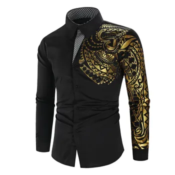 2023 Férfi márka ing Férfi luxus arany Kiváló minőségű hosszú ujjú ing Üzleti Dragon Totems férfi ruha szalagavató Social Print ing