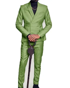 2022 Divattervezés Férfi öltönyök Kendő hajtóka Sötétzöld kabát Blazer Üzleti férfi öltönyök Esküvői férfi jelmez 2db Dzseki+nadrág+nyakkendő