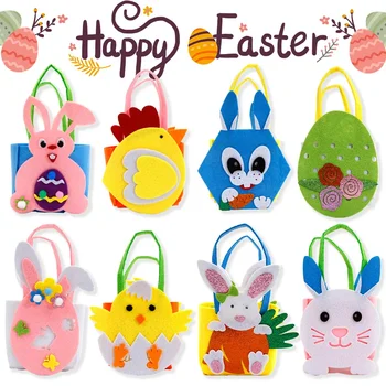 2024 Húsvéti nyuszi filc Kézitáska rajzfilm csirke nyúl cukorka táska ajándékcsomag Boldog húsvéti napi party dekorációs díszdobozok
