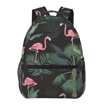 Női hátizsák trópusi virágok levelek Flamingó iskolatáska férfiaknak Lady utazótáska alkalmi iskolai hátizsák