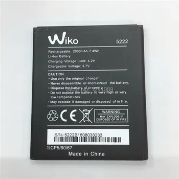 Mobiltelefon akkumulátor Wiko 5222 akkumulátorhoz 2000mAh Hosszú készenléti idő Nagy kapacitás a Wiko 5222 mobil tartozékok számára
