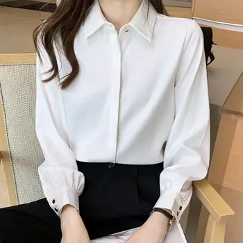 Hosszú ujjú koreai stílusú üzleti ruházat Szatén ing női Top 3XL tavaszi és nyári új, minden mérkőzésre kiterjedő fehér ing női