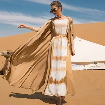 Eid Muszlim Abaya női ruha 2 részes szett flitteres mintás Marokkó Caftan Abayas ruhák Dubai Arab Kimonó Cardigan köntös Outwear Ruha