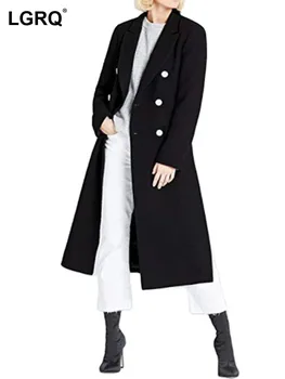 LGRQ Fashion laza egyszínű dupla mellű gyapjú 2024 Trench Jacket Women kiváló minőségű egyenes alkalmi tavaszi kabát 19F3895