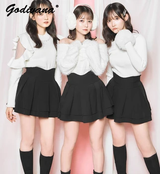 Japán stílusú miniszoknyák női bányákhoz Tömeggyártású édes fekete culottes tavaszi és őszi új fodros rakott szoknya