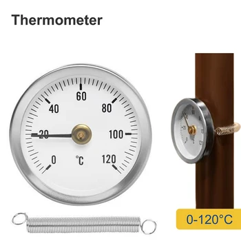 0-120 °C ipari csővezeték-hőmérő rozsdamentes acél bilincses csőhőmérő csőfűtő rugón 63 mm-es bimetál hőmérő