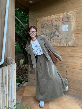 UNXX vintage kordbársony blézerdzseki rugalmas derékszoknya szett nőknek 2023 ősz Új, divatos és kényelmes női öltöny