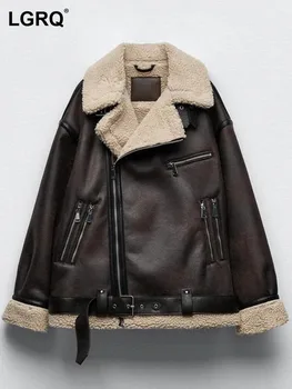 LGRQ 2024 Fashion Original Asymmetric Zipper Design kétoldalas bunda Női téli trendi bárány gyapjú bélés kabát 19Z1530
