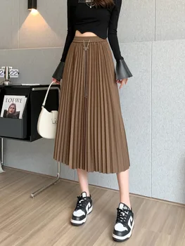 A-line Szoknyák Elegáns nők Streetwear Rugalmas Derék All-Match Harajuku Office Lady Vintage Egyszínű szoknya Tavasz Nyár