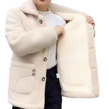 Női kabát Báránygyapjú hosszú ujjú Őszi téli női felsőruházat Meleg kabát Egyszínű fedőkabát Ingázási stílus