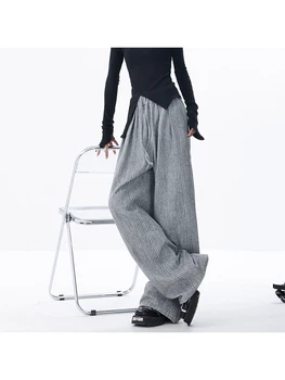 Női szürke melegítőnadrág Táskás Y2k Streetwear Jogger nadrág Vintage Harajuku magas derék széles szárú egyenes nadrág Ruhák Ősz