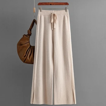 2023 Őszi téli kötött pulóver Széles szárú nadrág Női viselet Felmosó vékony magas derekú egyenes nadrág alkalmi fenyő szűk mm nadrág