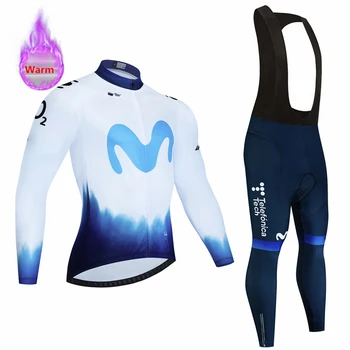 Movistar Team téli kerékpáros ruházat Thermal Fleece Bicycle Jersey Set MTB Clothes Road Bike Uniforme Ropa Ciclismo Invierno