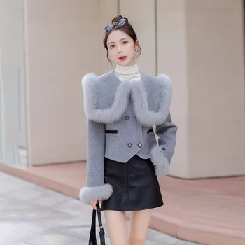 2023 Új őszi téli ruhák női dzseki műróka szőrme fűkabát rövid nagy pólógallér koreai változat női felsőruházat