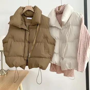 2023 Őszi téli női mellény állvány gallér ujjatlan cipzáras nadrágzsebek design egyszínű vastagított mellény kabát felsőruházat