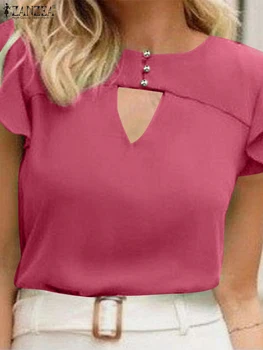 Fashion Women Party Shirt Summer Solid Blúz ZANZEA női O-nyakú rövid ujjú munkafelsők Casual Holiday Blusas Oversize Tunika