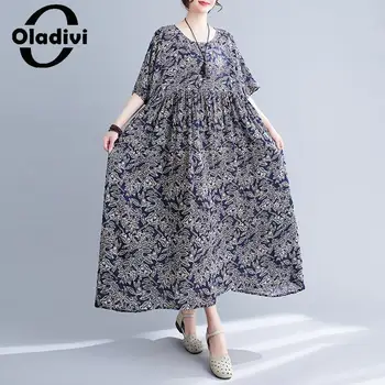 Oladivi Fashion Print Women nagy méretű bohém strandruha 2023 nyár Új hosszú ruhák Női túlméretezett ruházat 6XL 7XL 6501