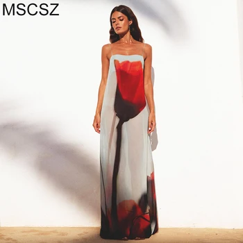 Virágmintás Boho Maxi ruha női 2023 Spagetti pánt hát nélküli sifon strandruha divat alkalmi hosszú ünnepi ruha Sundress