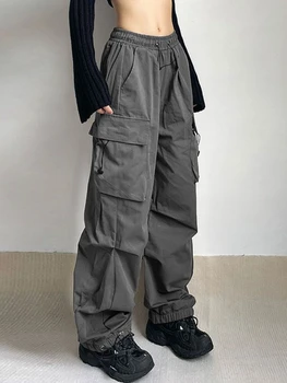 Harajuku Oversized Cargo ejtőernyős nadrág Női streetwear Retro Y2k Hip Hop széles szárú kocogás Laza melegítőnadrág