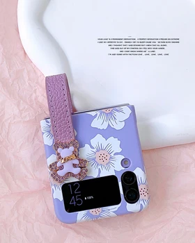 Art virágtok Galaxy Samsung ZFlip4 5G kreatív lila összecsukható puha héjhoz Samsung Z Flip 4 SM-721U1 fogantyúval
