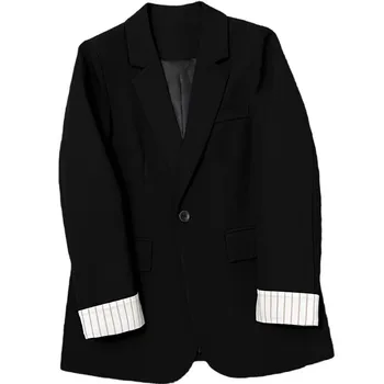 SuperAen fekete csíkos ujjú őszi blézerdzseki Női 2023 New Fashion alkalmi irodai hölgydzseki és kabát