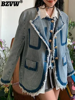 BZVW Metal Buckle Blue farmerdzseki Női 2023 tavasz ősz vintage elegáns sokoldalú alkalmi sorja felső kabát női 25X3230