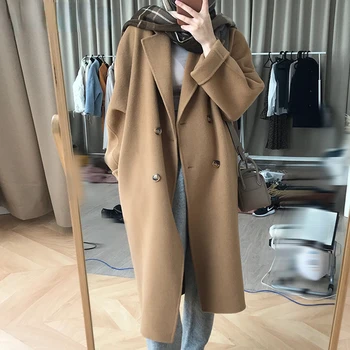 Kétoldalas kasmír kabát női közepes hosszú gyapjú fedőkabát 2022 őszén és telén Új prémium Hepburn stílusú kabát
