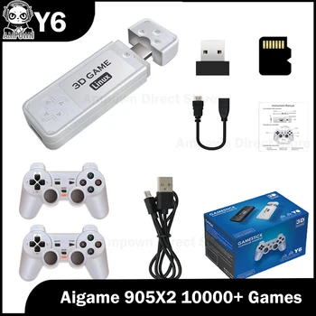 TV Game Stick Y6 Aigame 905X2 Emuelec 4.3 10000+ Retro játék HD videojáték-konzolok 2.4G vezeték nélküli vezérlő spanyol portugál