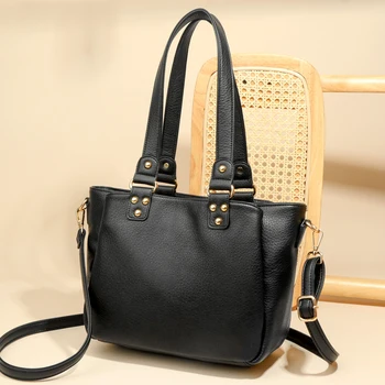Divat Kiváló minőségű bőr táska Egyszínű luxus design Puha, nagy kapacitású női táska váll kereszttáska Kézitáska