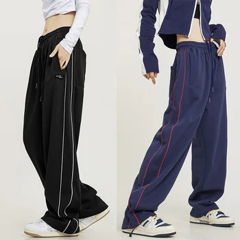 Női csíkos melegítőnadrág Y2K Oversized Wide Leg Cargo Pants Streetwear Harajuku Baggy Casual Joggers Sportnadrág S-4XL
