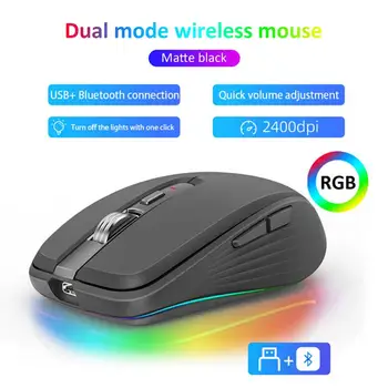 Kettős módú Bluetooth 2.4G USB játékhoz tervezett vezeték nélküli egér DPI állítható újratölthető Csendes, ergonomikus RGB háttérvilágítású egerek laptop PC-hez