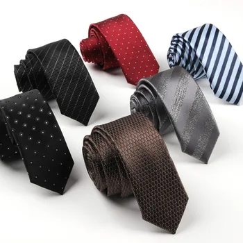 Kiváló minőségű 5/6cm Új design divat nyakkendő csíkos tömör pont selyem poliészter üzletember Férfi keskeny vékony vékony nyakkendő kiegészítők