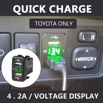  voltmérő 12-24V mobiltelefonhoz 4.2A Kettős USB kettős USB QC autós aljzattöltő Új gyorstöltő hálózati adapter a Toyota számára