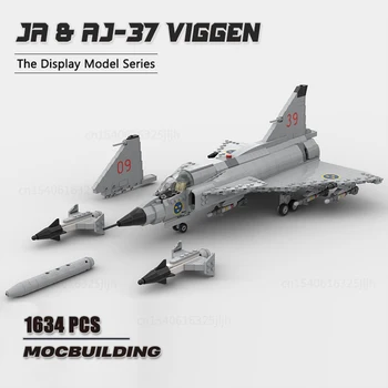MOC Építőelemek AJ-37 Viggen 1/35 méretarányos modell DIY összeszerelés Technológia Kockák Repülőgép-tudomány Oktatójátékok Kirakós ajándékok