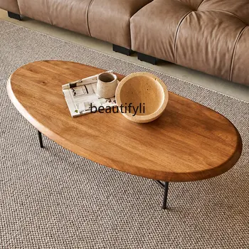 Fehér tölgy Tömörfa teaasztal Modern minimalista rönk stílusú ovális nappali teaasztal Modern minimalista bútor nappali