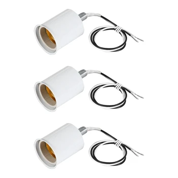 3X E27 kerámia csavaros alap kerek LED izzó lámpa foglalat tartó adapter Fém lámpatartó huzallal fehér