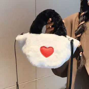 Faux Fur téli kis vödör táska női kézitáskák Aranyos plüss női szív alakú válltáska női kuplung pénztárca crossbody táska