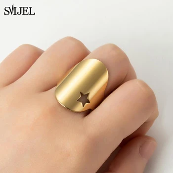 SMJEL rozsdamentes acél vaskos kupolagyűrűk nőknek Férfi divat üreges csillag nyilatkozat gyűrű design ékszer kiegészítők Ajándékok 2021